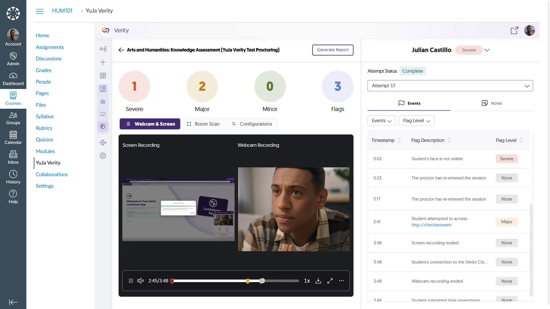 Proctoring Dashboard to view flagged events.