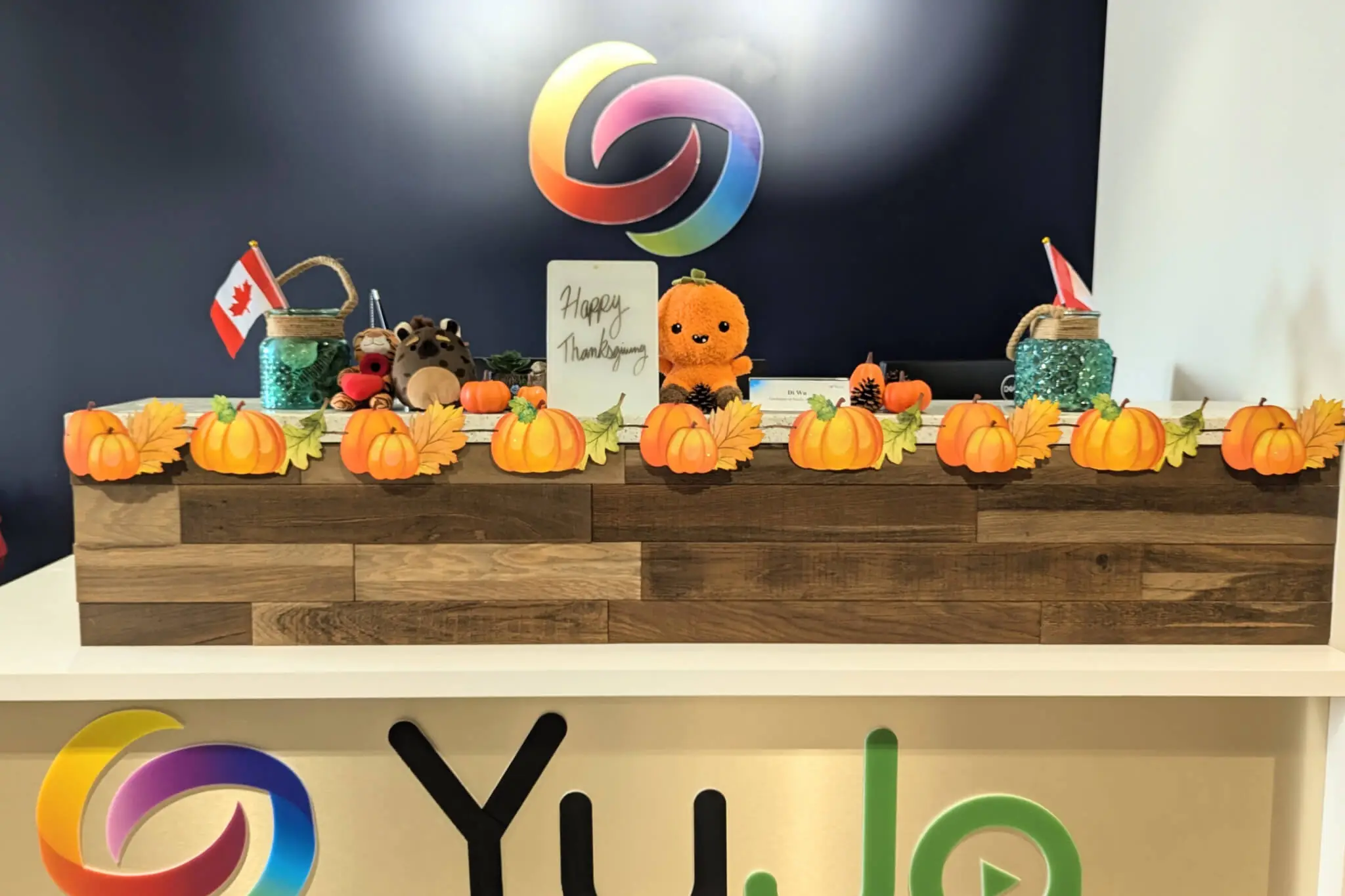 YuJa's office adorned with Thanksgiving decorations, showcasing a festive and welcoming atmosphere.