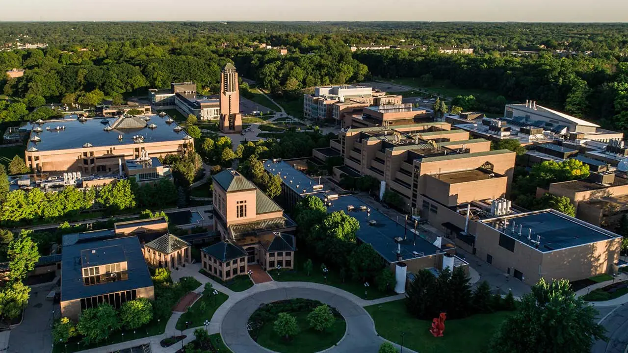 An aerial view of the University of Michigan campus