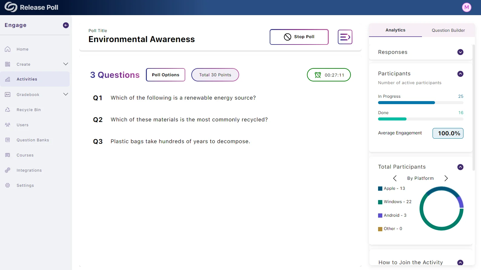 YuJa Engage Screenshot showing In-Depth Engagement Analytics.