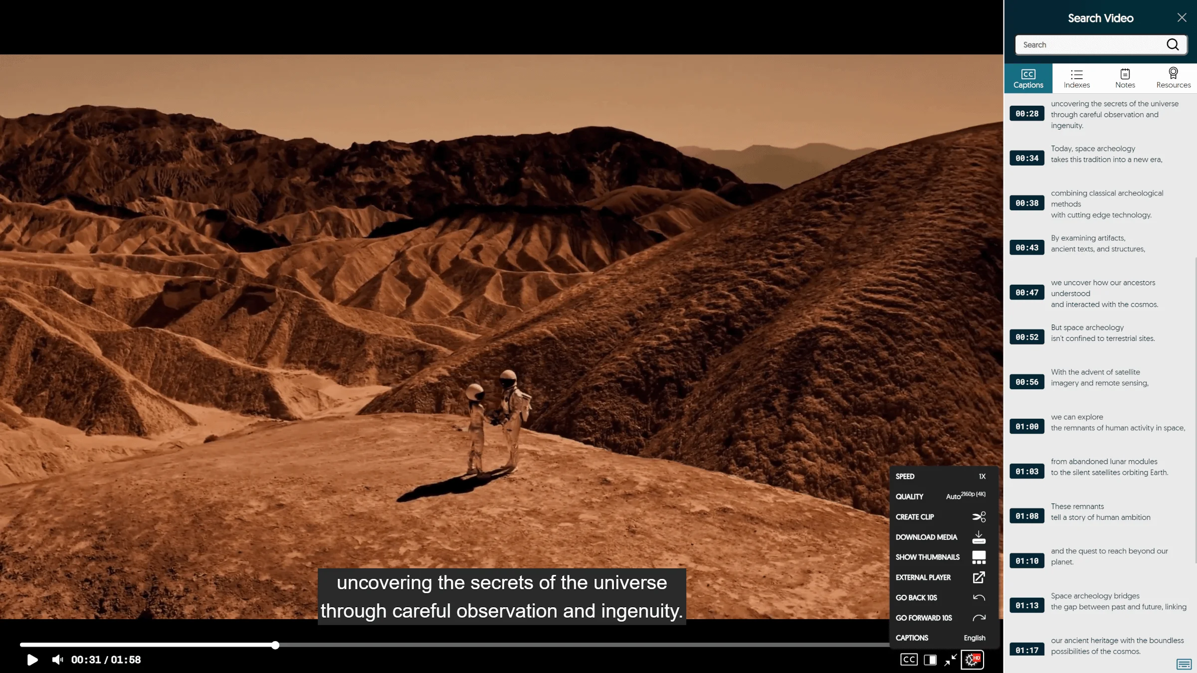 Screenshot of YuJa video player.